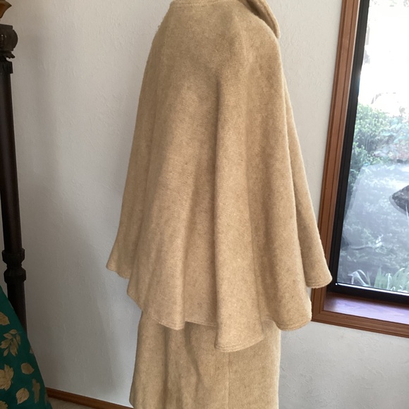 Vintage Handmade Heavy Wool Dress/Cape Cover Wood Buttons Dress - Picture 8 of 16
